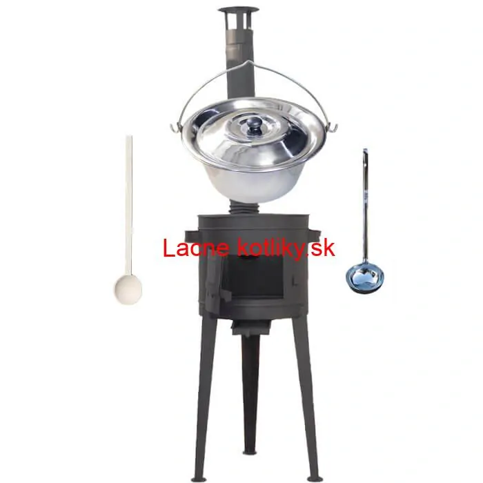 Nerezový kotlík 20 L (1,2 mm) INOX + vysoká žiaruvzdorná kotlina (1,5 mm) HODO 42 cm PLUS 600 + vareška + naberačka