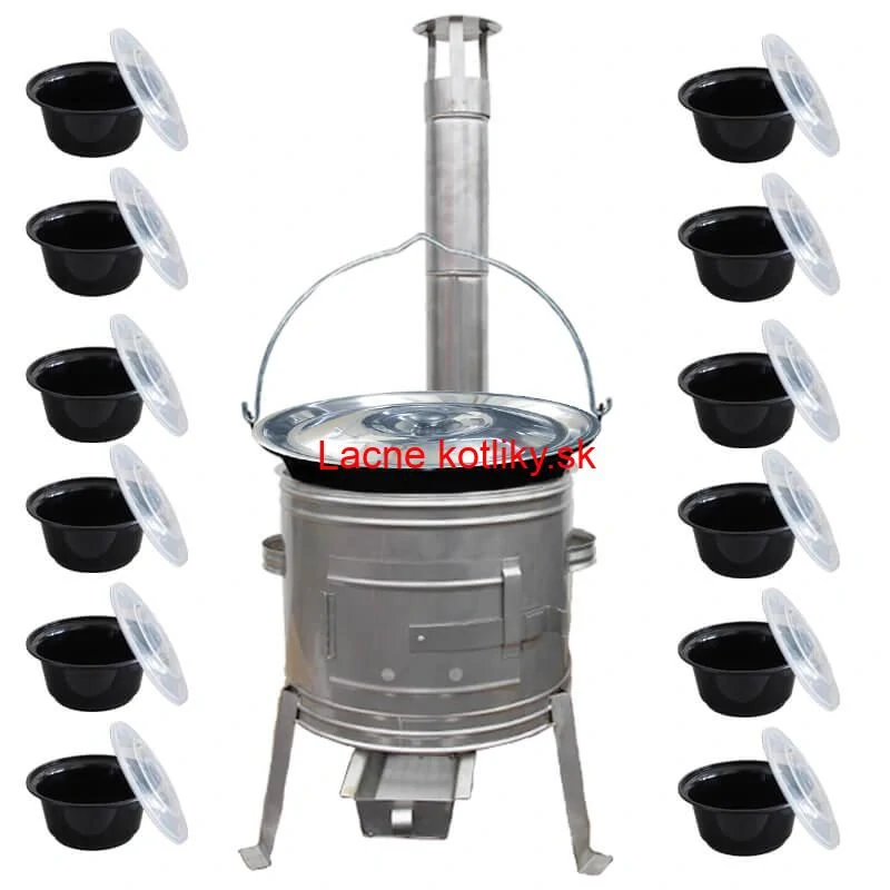 Smaltovaný kotlík 25 L + Nerezová kotlina 42 INOX + misky 12 ks