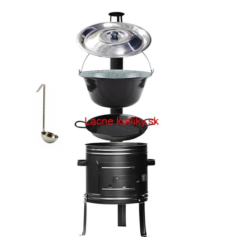 Smaltovaný kotlík 22 L + kovová kotlina + smaltovaná panvica 46 cm Paella