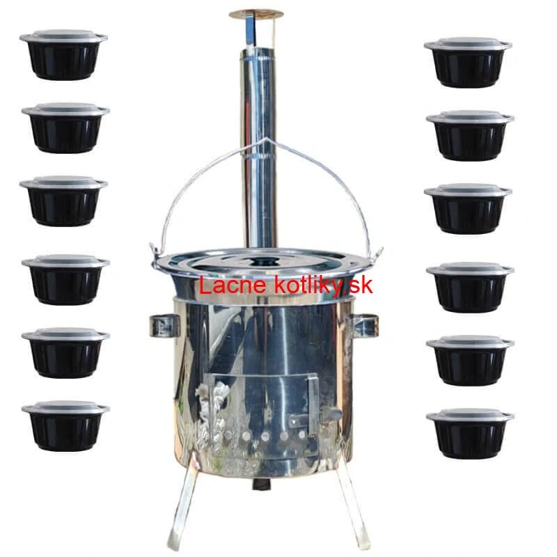 Nerezový kotlík 14 L (0,8 mm) INOX + Nerezová kotlina 36 INOX LUSTRO + misky 12 ks