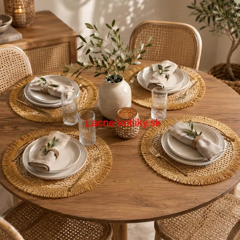 Okrúhle prírodné podložky pod tanier so strapcami 37 cm, 4 ks