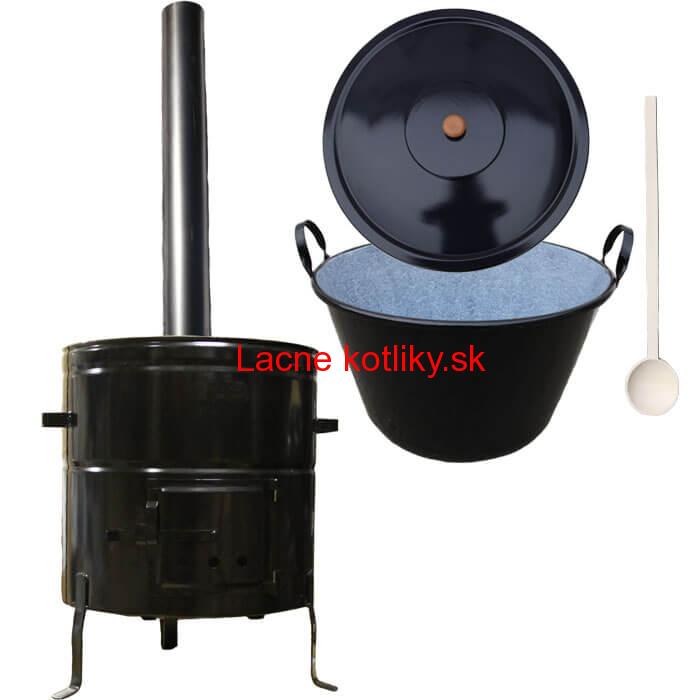 Zabíjačkový smaltovaný kotol 70 L + kovová kotlina 56 cm + dymovod