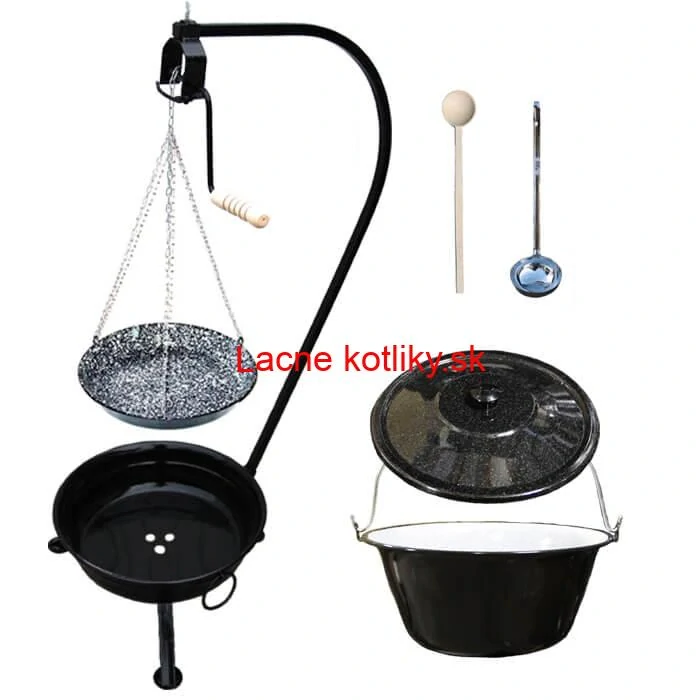 Smaltovaný kotlík 25 L (1,2 mm) + smaltovaná panvica + prenosné ohnisko
