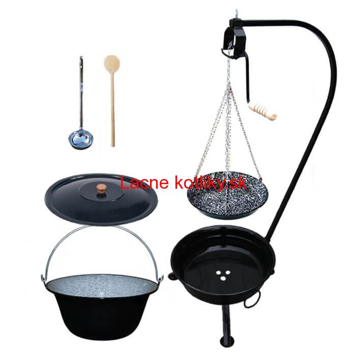 Smaltovaný kotlík 10 L (1,2 mm) + smaltovaná panvica + prenosné ohnisko