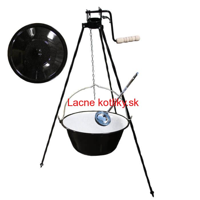 Smaltovaný kotlík 30 L + pokrievka + stojan s kladkou VAR