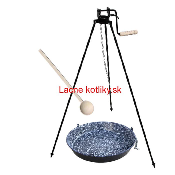 Smaltovaná panvica s retiazkou 42 cm + trojnožka s poistnou kladkou a vareška GRILL