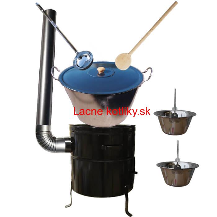 Zabíjačkový nerezový kotol 80 L, kovová kotlina 58 cm, smaltovaná pokrievka + 2 servírovacie antikorové kotlíky zdarma