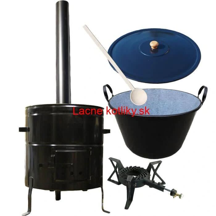 Zabíjačkový smaltovaný kotol 60 L + kovová kotlina 53 cm + horák 7 kW + dymovod
