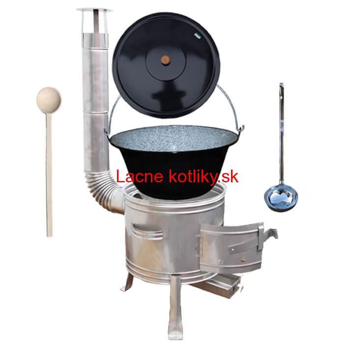 Smaltovaný kotlík 30 L (1,2 mm) + nerezová kotlina 45 cm + vareška a naberačka TOPLUX