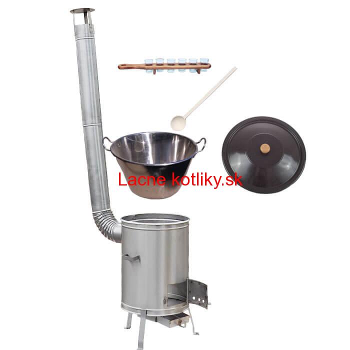 Zabíjačkový nerezový kotol 70 L + nerezová kotlina 56 cm + štamperlíky