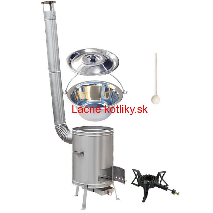 Antikorový kotlík 15 L (1,2 mm) + nerezová kotlina 36 cm + liatinový horák 7 kW, vareška LUX