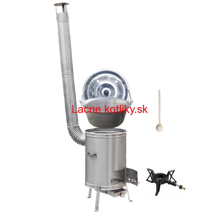 Nerezový kotlík 15 L (1,5 mm) + nerezová kotlina 36 cm + liatinový horák 7 kW, vareška LUX