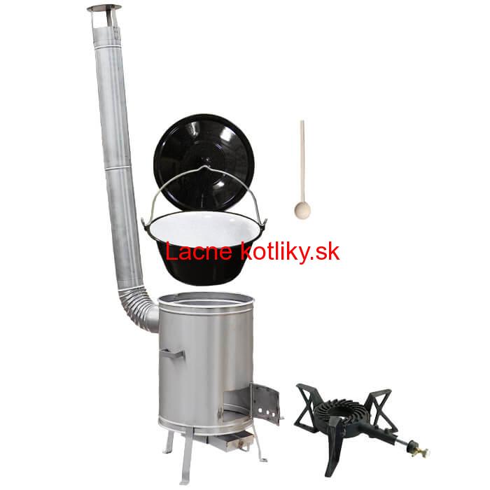 Smaltovaný kotlík 22 L (1,2 mm) + nerezová kotlina 42 cm + liatinový horák 7 kW, vareška LUX