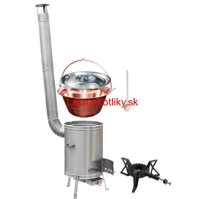 Medený kotlík 30 L (1,2 mm) + nerezová kotlina 42 cm + liatinový horák 7 kW, vareška LUX