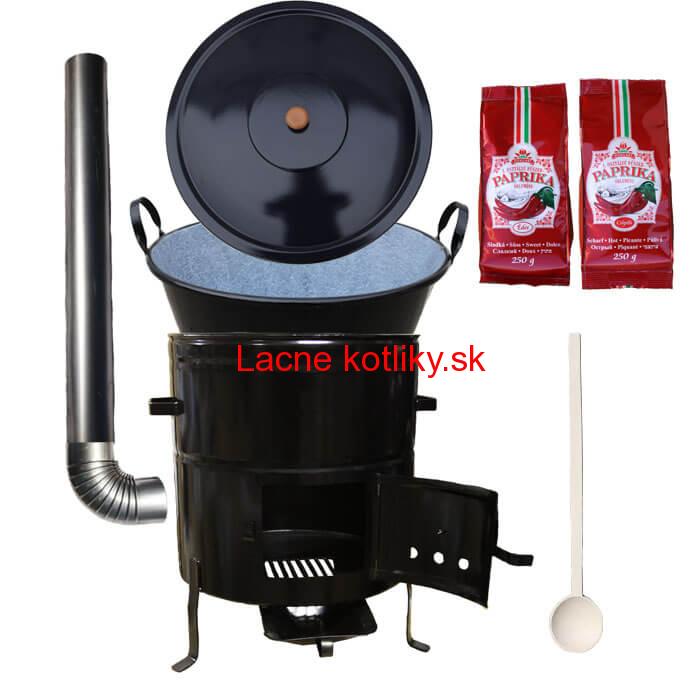 Smaltovaný kotlík na guláš 100 L (1,2 mm) s uškami + kovová kotlina 60 cm a maďarská paprika MAX PARTY