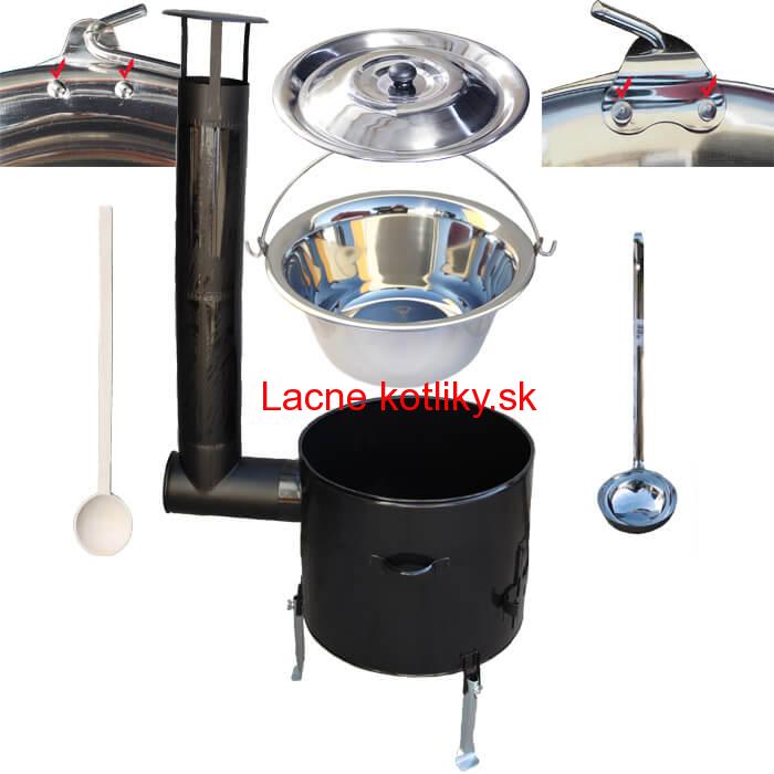 Antikorový kotlík 15 L (0,8 mm) zosilnený s nitmi + smaltovaná kotlina 36 cm + vareška a naberačka Easy party