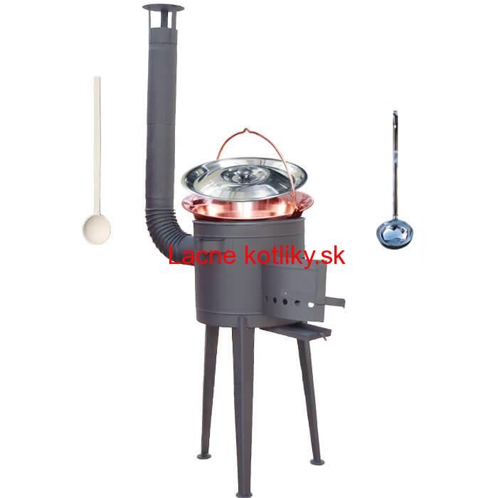 Medený kotlík 20 L (1,2 mm) + vysoká žiaruvzdorná kotlina (1,5 mm) HODO 42 cm PLUS 600 + vareška + naberačka