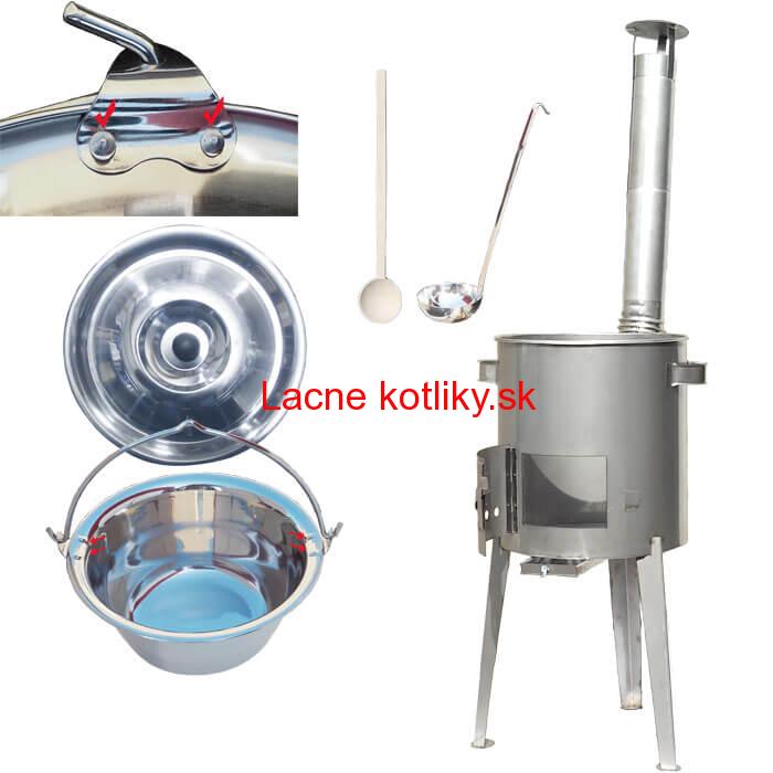 Zosilnený nerezový kotlík 30 L (0,8 mm) + nerez. kotlina 45 cm LUXUS