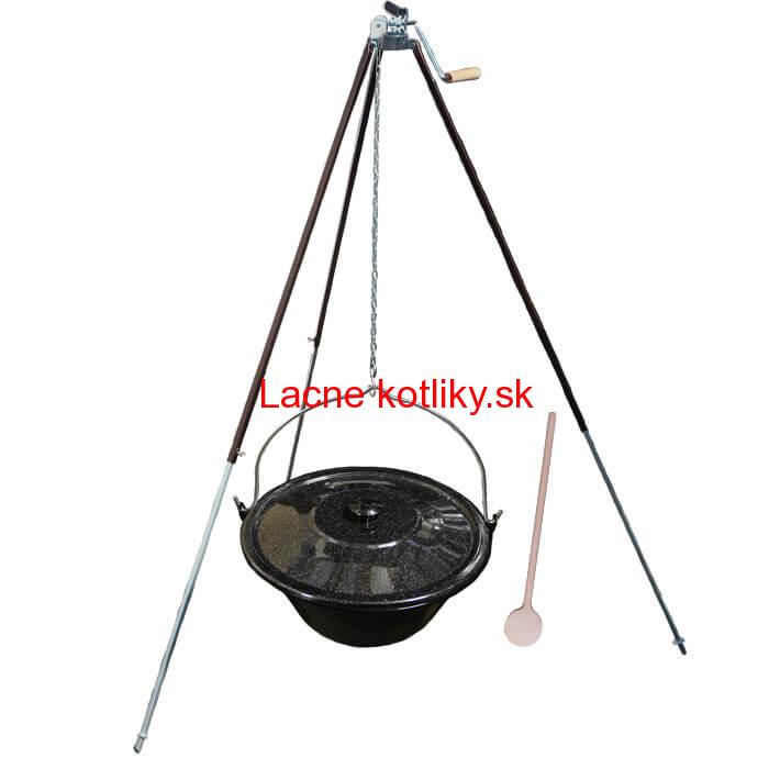 Smaltovaný kotlík 16 L (1,2 mm) + teleskopická trojnožka s poistnou kladkou + pokrievka