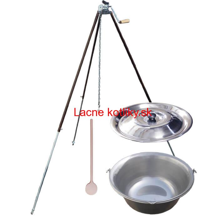 Nerezový kotlík 15 L (1,5 mm) + teleskopická trojnožka s poistnou kladkou + pokrievka