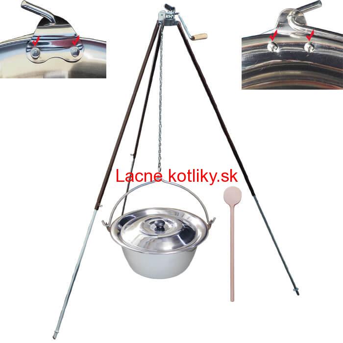 Antikorový kotlík 30 L (0,8 mm) s nitmi + teleskopická trojnožka s poistnou kladkou + pokrievka