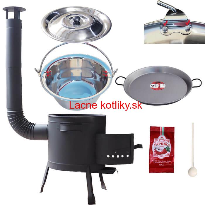 Zosilnený nerezový kotlík 15 L (0,8 mm) + Paella oceľová panvica + nízka žiaruvzdorná kotlina 36 cm PLUS 600