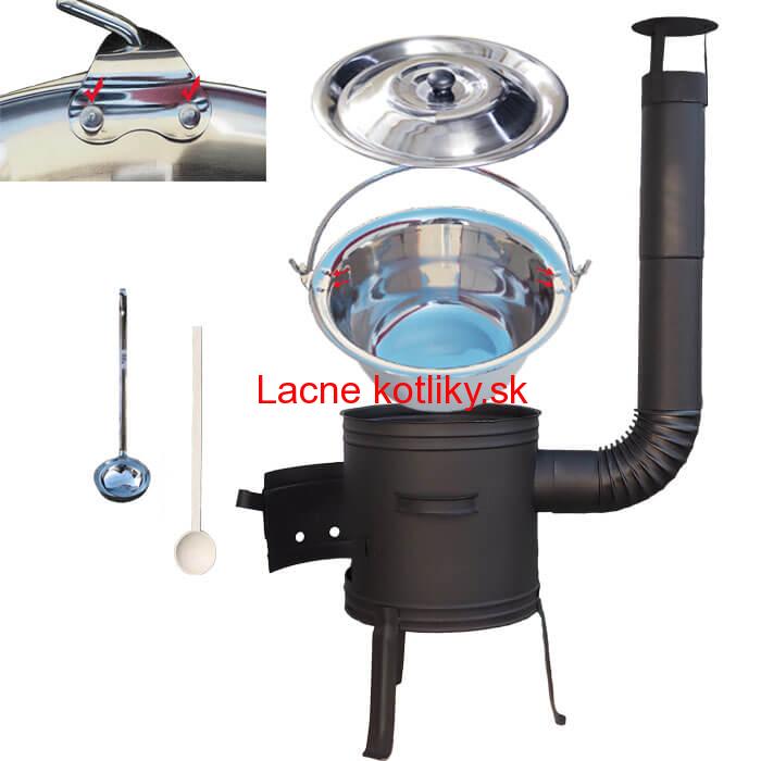Antikorový kotlík 10 L (0,8 mm) s nitmi + nízka žiaruvzdorná kotlina 33 cm PLUS 700 + vareška a naberačka