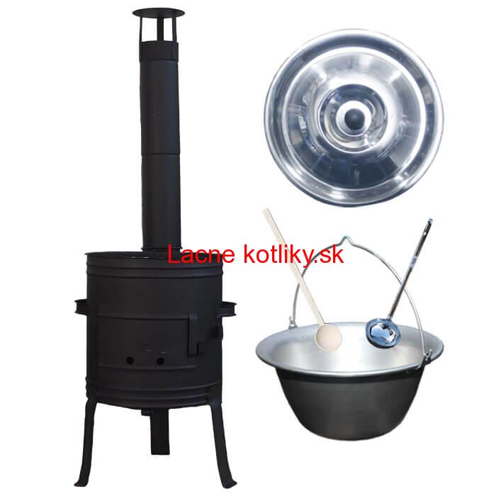 Nerezový kotlík 10 L (1,5 mm) + nízka žiaruvzdorná kotlina 33 cm PLUS 700 + vareška a naberačka