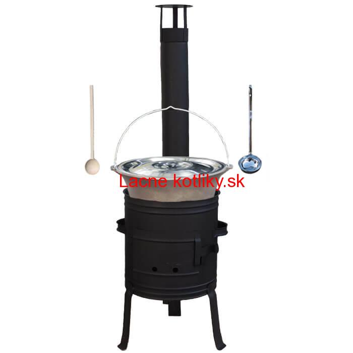 Liatinový kotlík 10 L + nízka žiaruvzdorná kotlina 33 cm PLUS 700 + vareška a naberačka
