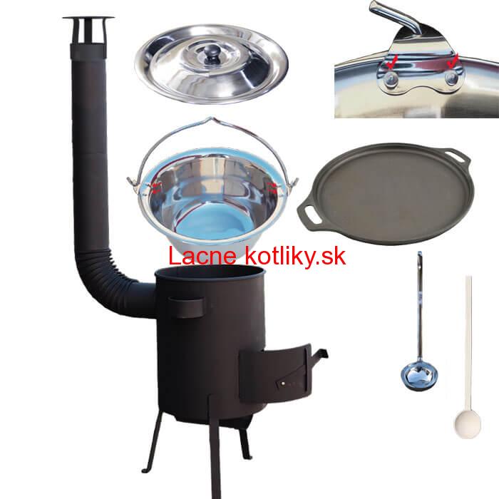 Antikorový kotlík 20 L (0,8 mm) + Liatinová panvica 43 cm + žiaruvzdorná kotlina 42 PLUS 600 4 MM