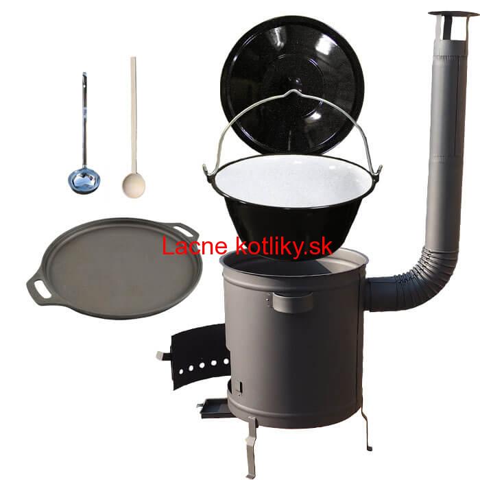 Smaltovaný kotlík 20 L (1,2 mm) + Liatinová panvica 43 cm + hrubostenná (1,5 mm) a žiaruvzdorná kotlina 42 PLUS 600