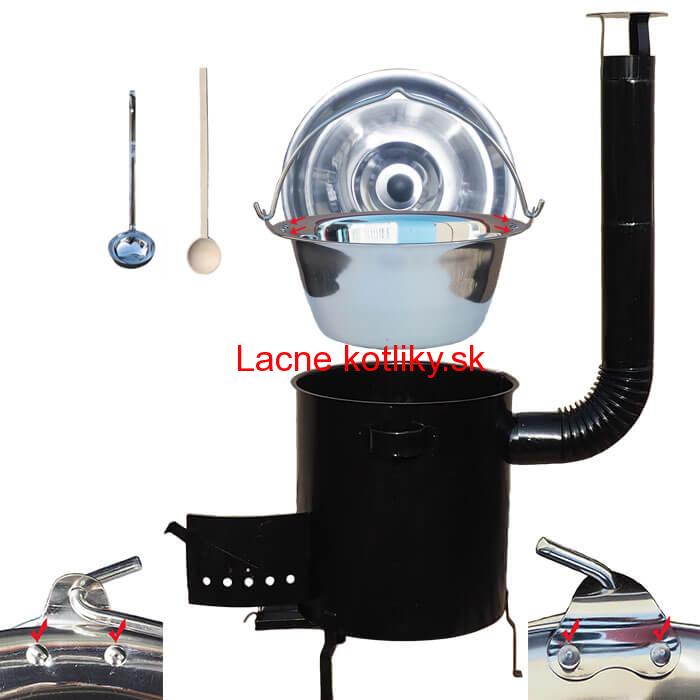 Nerezový kotlík 30 L (0,8 mm) zosilnený s nitmi + hrubostenná (1,5 mm) kovová kotlina 45 STRONG