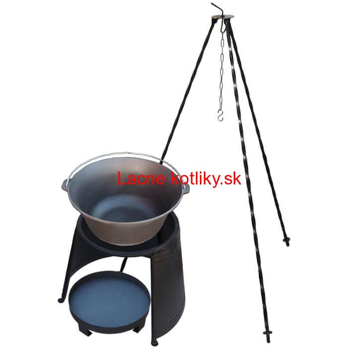 Liatinový kotlík 10,8 L + chránič plameňa 37 cm + ohnisko 36 cm + trojnožka 1,2 m
