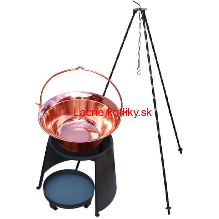 Medený kotlík 6 L (1,2 mm) + chránič plameňa 32 cm + ohnisko 36 cm + trojnožka 1,2 m