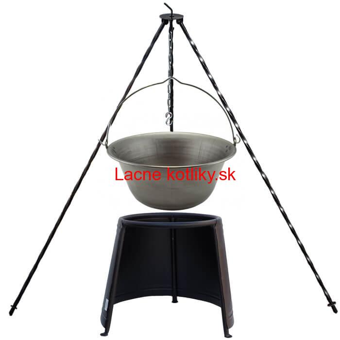 Železný kotlík 20 L (0,75 mm) + chránič plameňa 43 cm + trojnožka 1,2 m