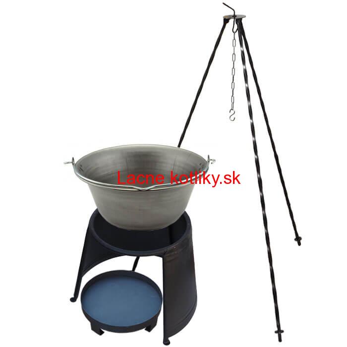 Železný kotlík 14 L (0,75 mm) + chránič plameňa 37 cm + ohnisko 36 cm + trojnožka 1,2 m