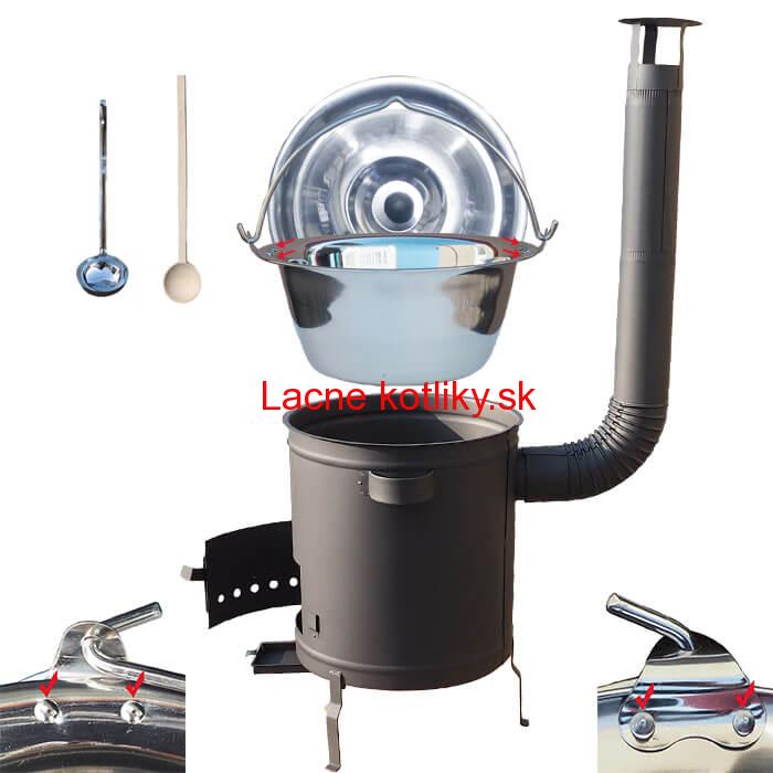 Nerezový kotlík 15 L (0,8 mm) zosilnený s nitmi + hrubostenná (1,5 mm) žiaruvzdorná kotlina 36 PLUS 600