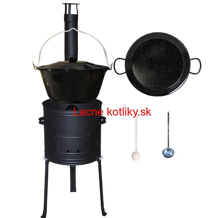 Smaltovaný kotlík 20 L + Paella panvica 46 cm + kovová kotlina s vysokými nožičkami 42 cm, žiaruvzdorná farba Plus 700