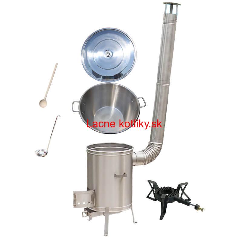 Nerezový kotol 70 L + nerezová kotlina 56 cm LUX + liatinový horák 7,5 kW BIG PARTY