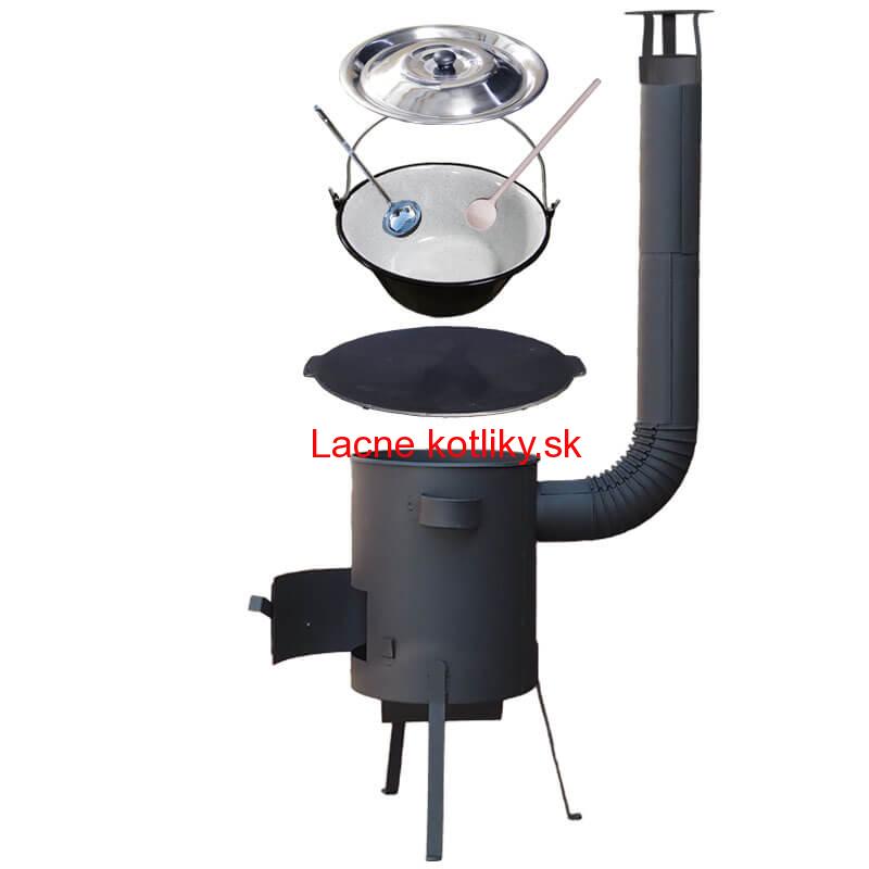 Smaltovaný kotlík 20 L + liatinová panvica 45 cm + žiaruvzdorná kotlina, zosilnený rošt 4 mm 42 cm PLUS 600