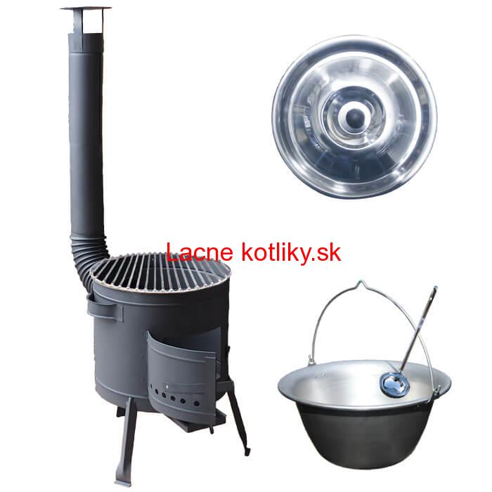 Nerezový kotlík 20 L (1,5 mm) + Nerezový rošt 45 cm + nízka žiaruvzdorná kotlina 42 cm PLUS 600