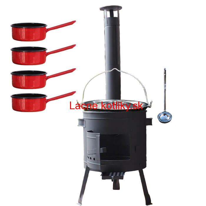 Smaltovaný kotlík 16 L + smaltované rajnice 4 ks + nízka žiaruvzdorná kotlina 39 cm PLUS 600