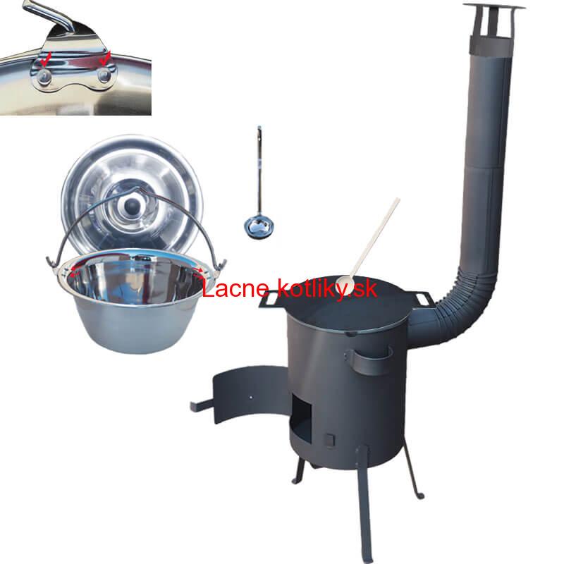 Nerezový kotlík 15 L (0,8 mm) s nitmi + železná panvica 38 cm UNI + kotlina 36 cm PLUS 600 4 MM