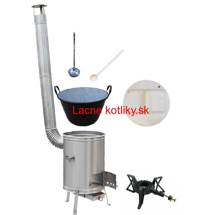 Zabíjačkový smaltovaný kotol 100 L + nerezová kotlina 60 cm + horák 7 kW + vareška a naberačka