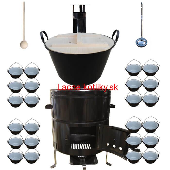 Smaltovaný kotol 100 L + servírovacie kotlíky (24 ks) + vareška a naberačka BIG PARTY