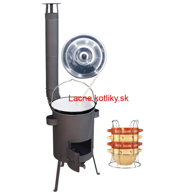 Smaltovaný kotlík 22 L (1,2 mm) + misky na guláš 4 ks + žiaruvzdorná kotlina 42 PLUS 600 4 MM