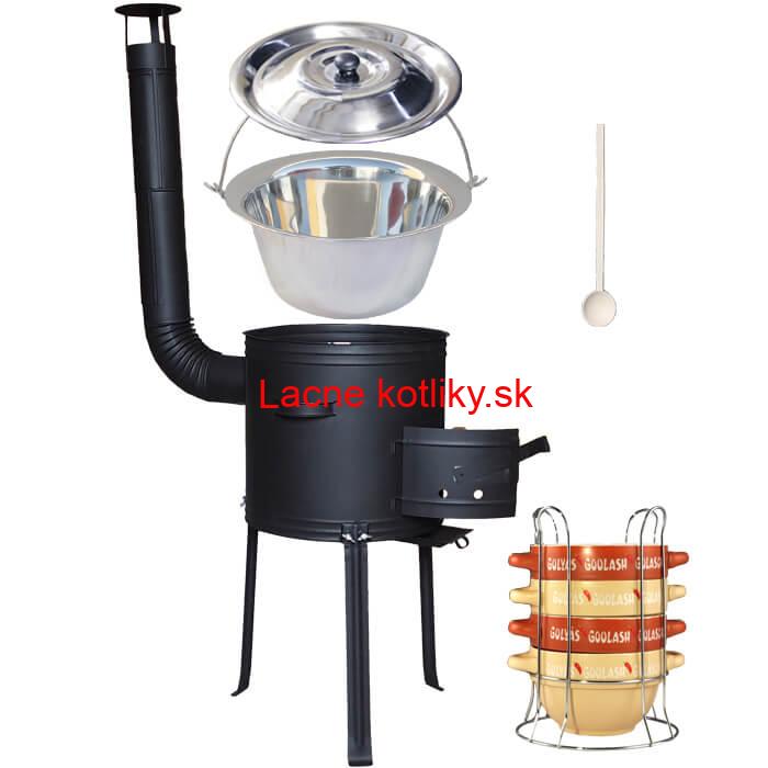 Nerezový kotlík 22 L (0,8 mm) INOX + misky na guláš 4 ks + žiaruvzdorná kotlina 42 PLUS 700