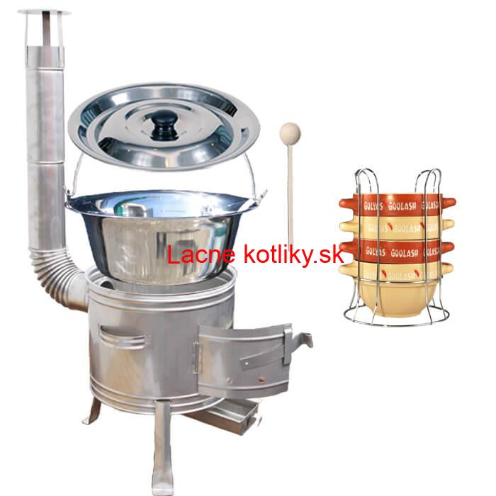 Nerezový kotlík 22 L (0,8 mm) INOX + misky na guláš 4 ks + nerezová kotlina 42 cm TOPLUX