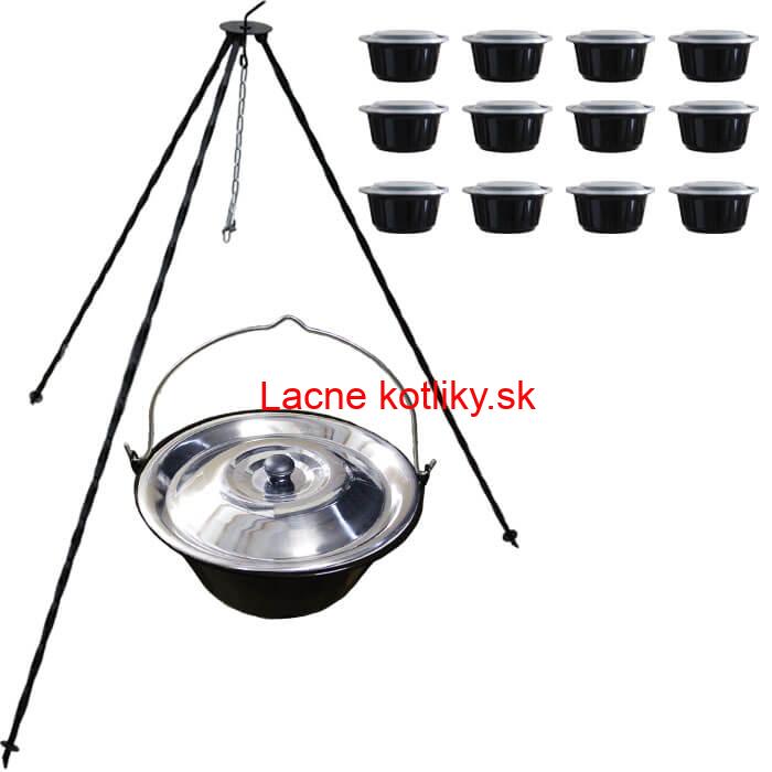 Smaltovaný kotlík 10 L + pokrievka + stojan + misky 12 ks