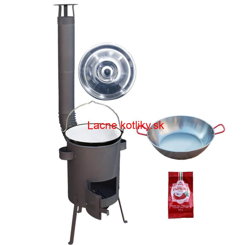 Smaltovaný kotlík 22 L + Panvica PAELLA (WOK) 45 cm + sladká paprika 50 g + žiaruvzdorná kotlina 42 PLUS 600 s roštom na popol 4 mm